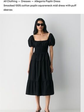 Aritzia Black Smocked Square-Neck Midi Dress